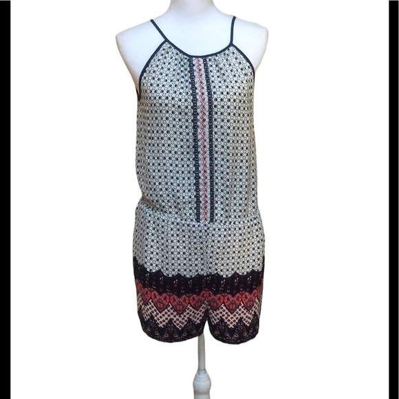 Aqua Women’s Blue and Red Sleeveless Halter Top Bohemian Romper Size Small - Picture 1 of 11